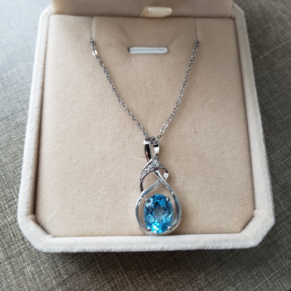 HXZZ Fine Jewelry Swiss Blue Topaz Pendant